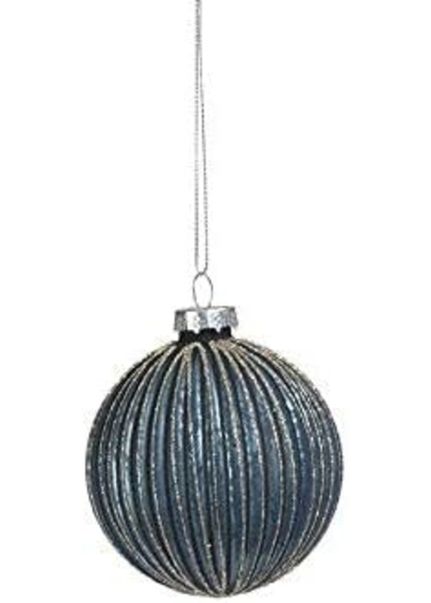 Zodax Zodax Blue Glass Ball Ornament with Champagne Glitter, Large