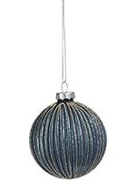 Zodax Zodax Blue Glass Ball Ornament with Champagne Glitter, 3"