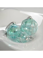 Zodax Zodax Blue Shimmer Glass Ornament, Plaid, Medium