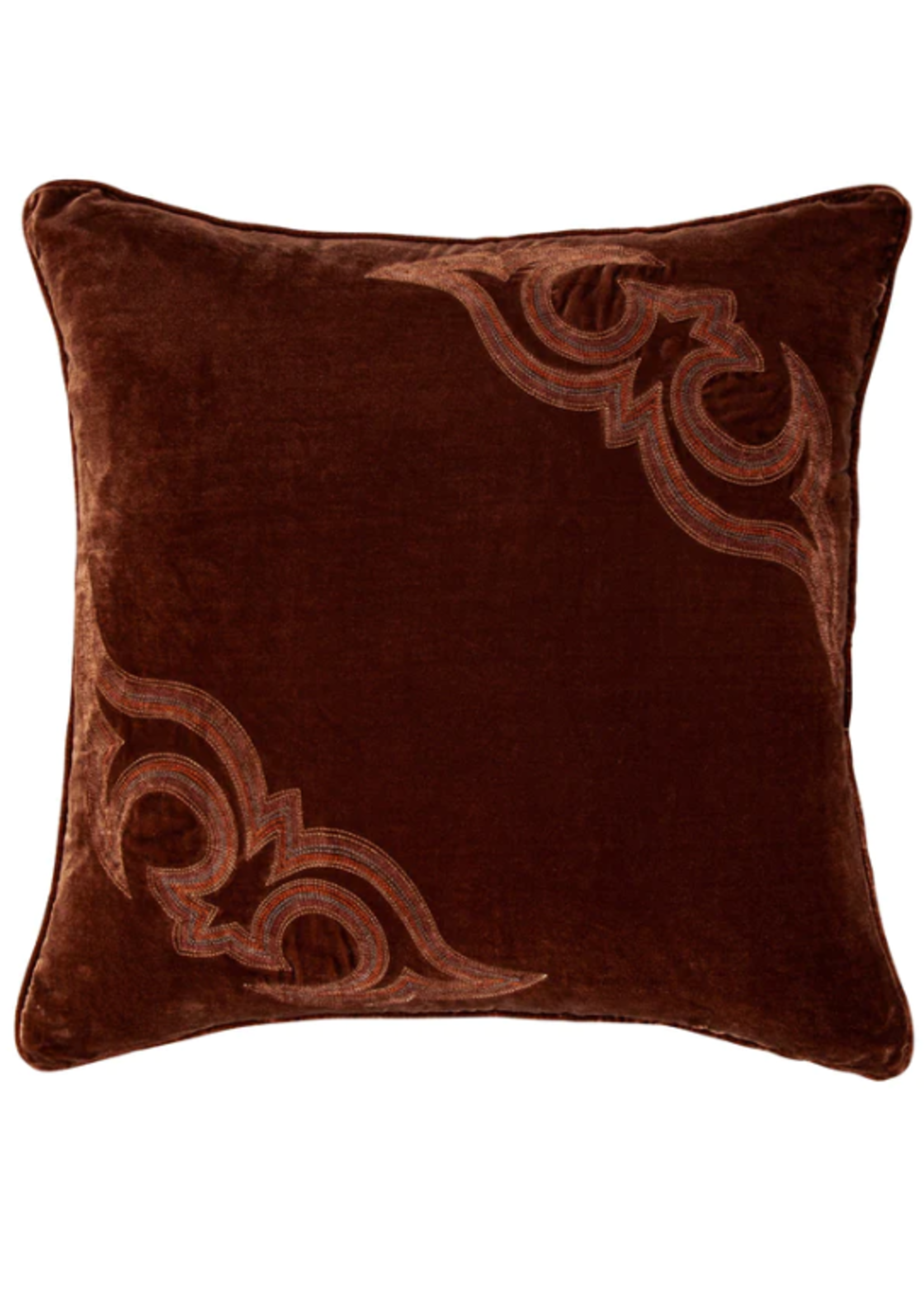HIEND HiEND Boot Stitch Embroidered Silk Velvet Pillow, 22x22, Copper Brown