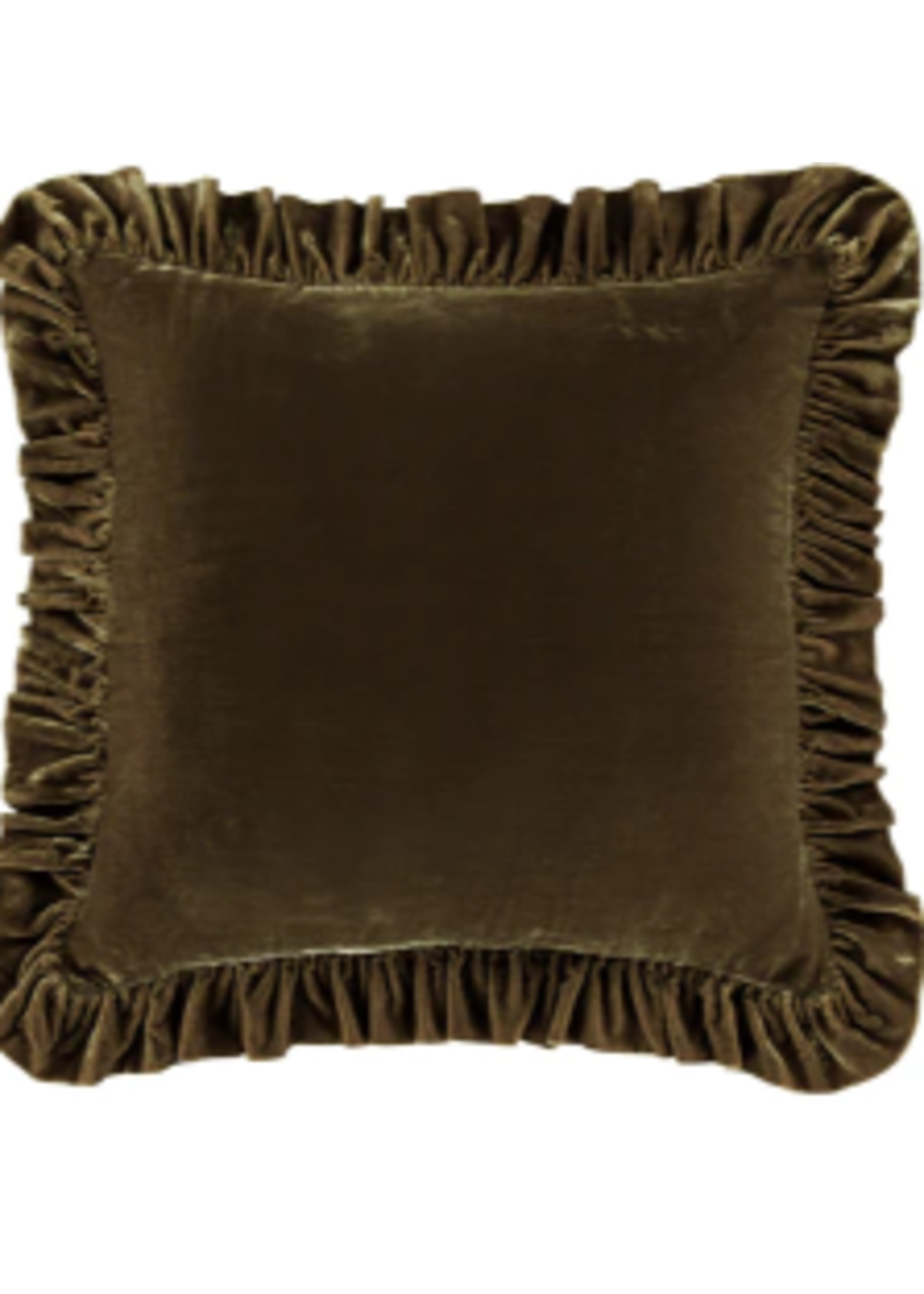 HIEND HiEnd Stella Faux Silk Velvet Ruffled Euro Sham, 27x27, Green Ochre