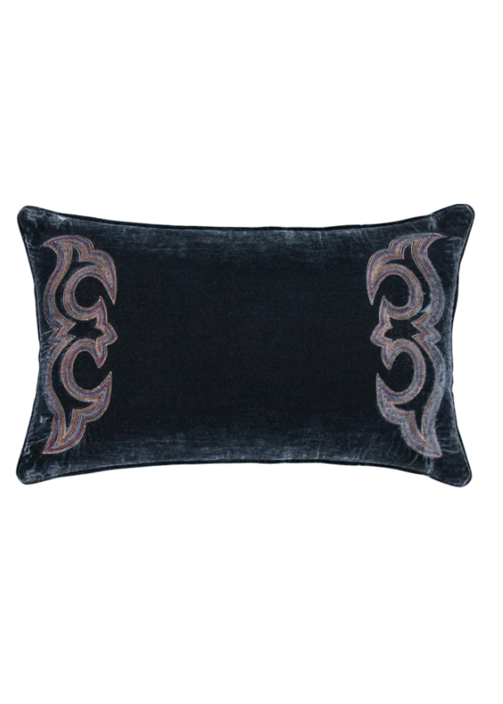 HIEND HiEND Boot Stitch Silk Velvet Lumbar Pillow, Midnight Blue