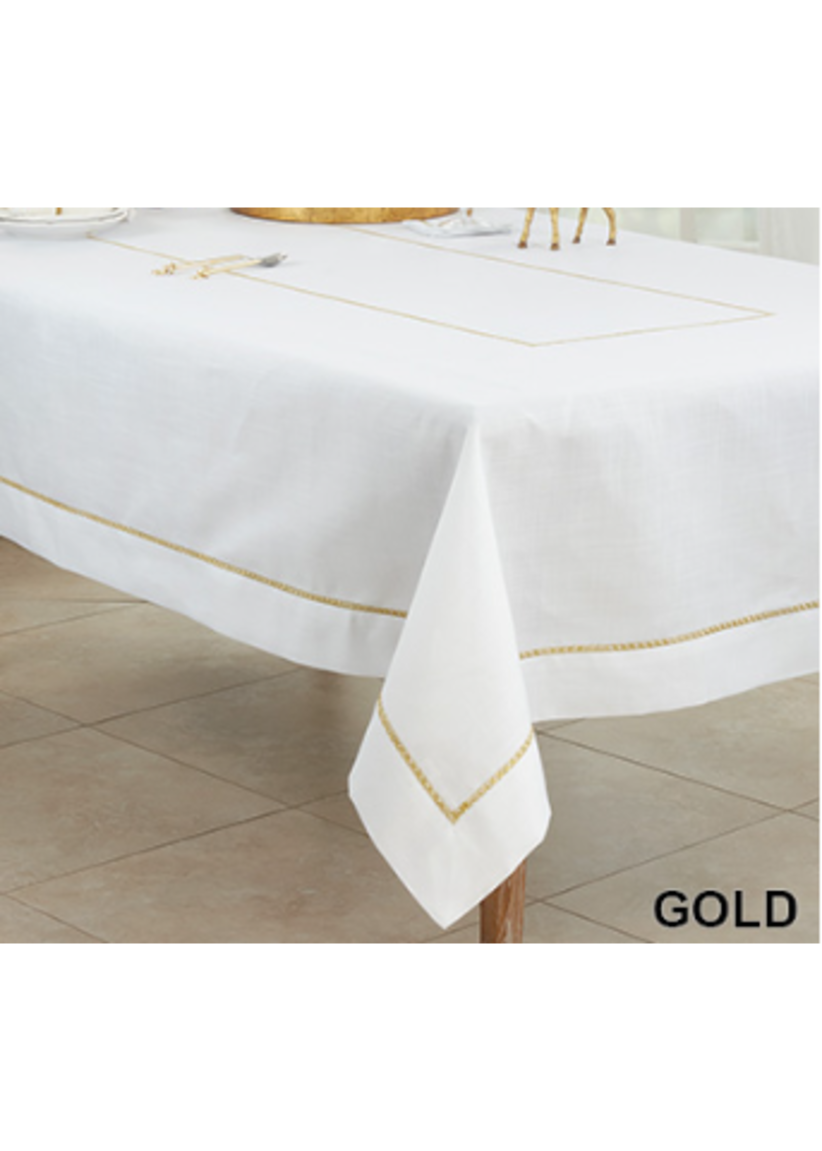 Saro Saro Gold Embroidered Border Tablecloth 70x70 Sq