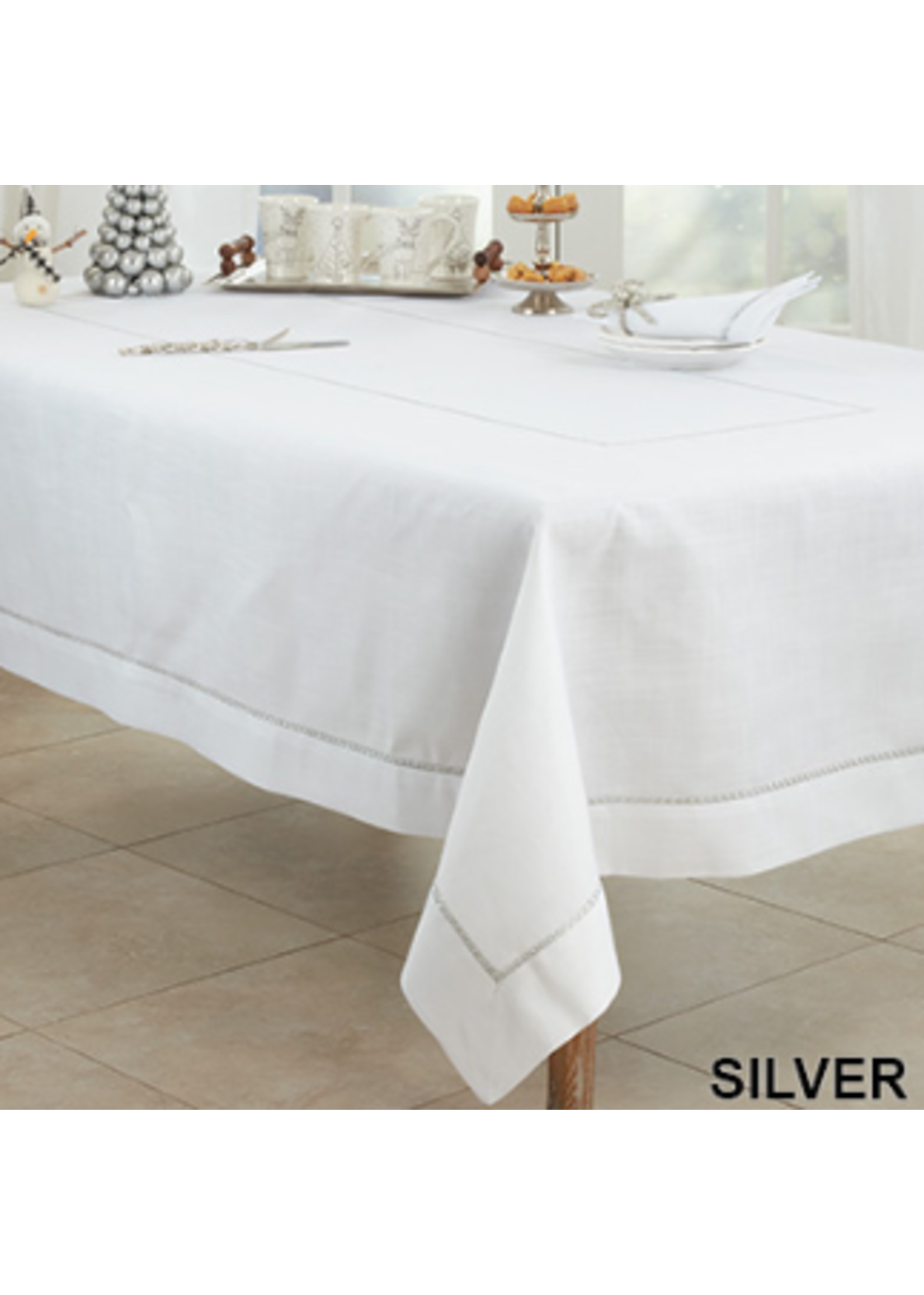 Saro Saro Silver Embroidered Border Tablecloth 70x70