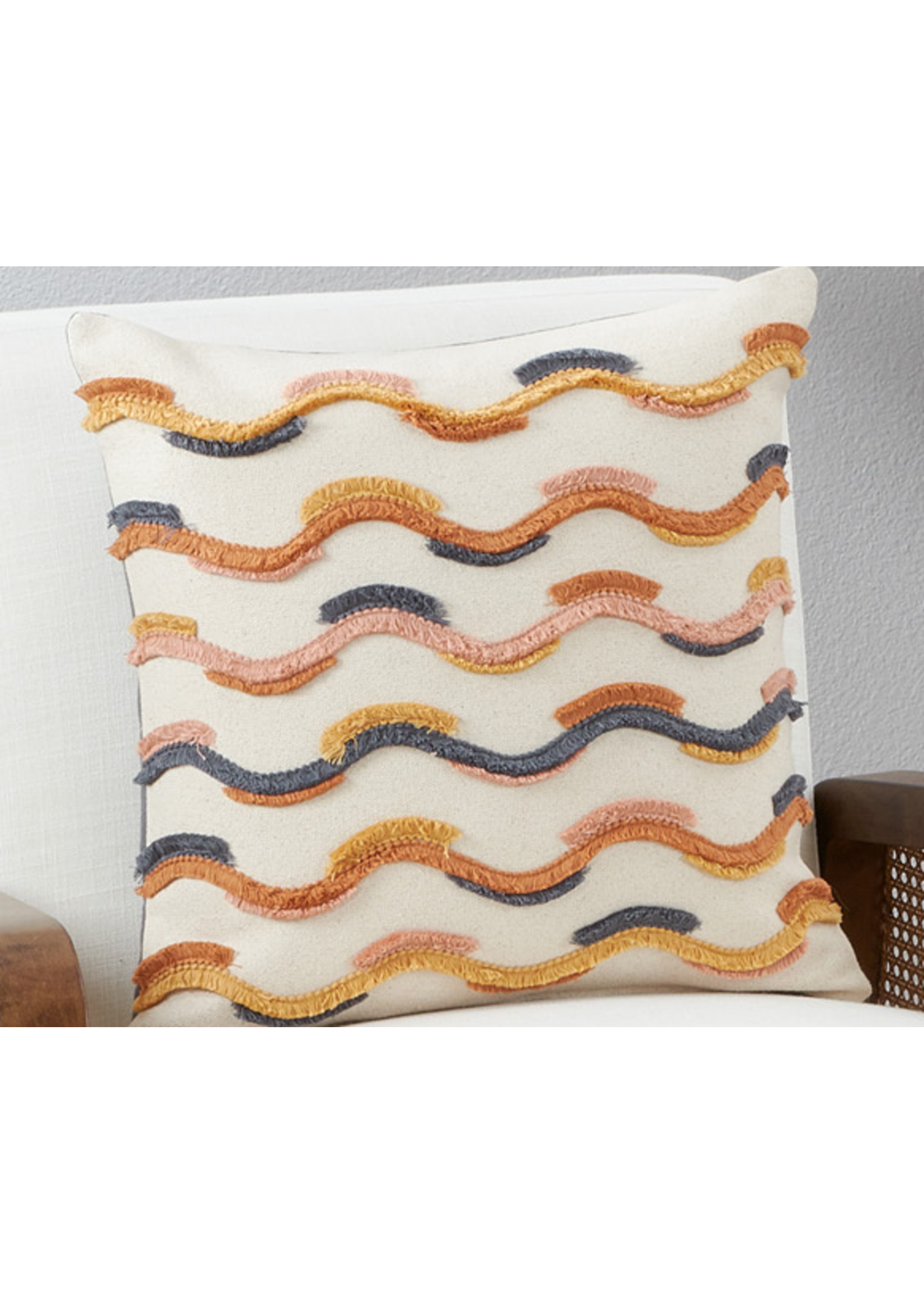 Saro Fringe Lace Applique Pillow Down Filled 18x18 - Artifactory