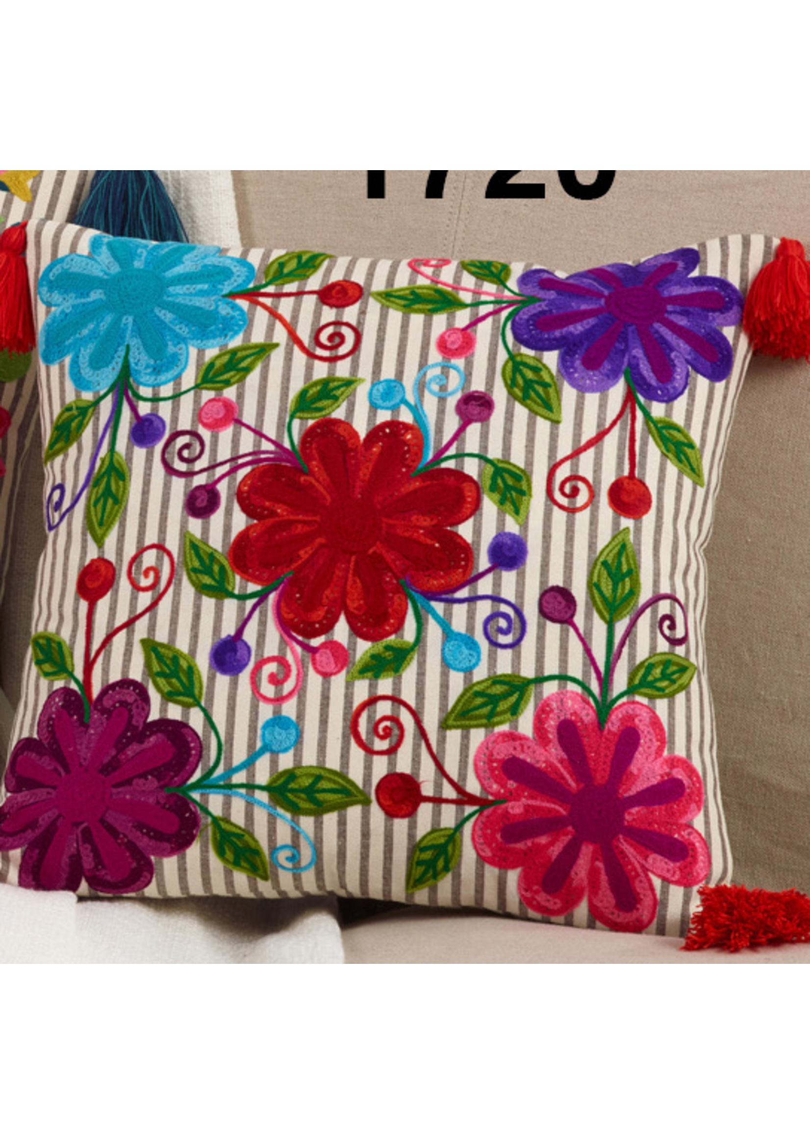 Saro Saro Embroidered Flower Pillow Down Filled