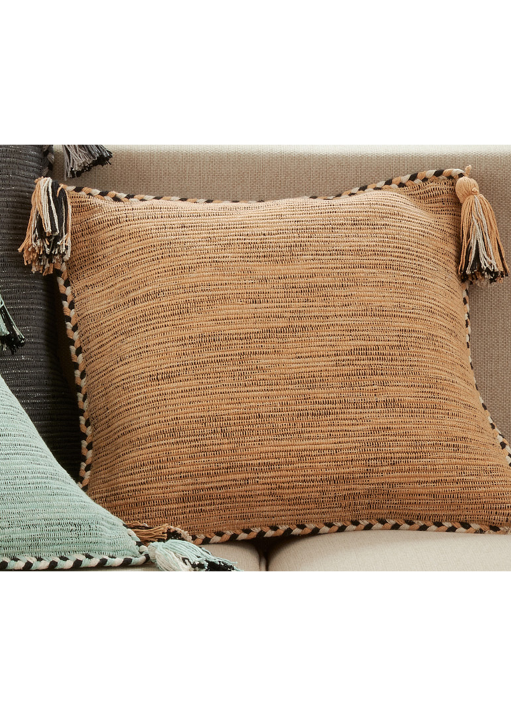 Saro Saro Braided Border Tassel Pillow Clay Down Filled