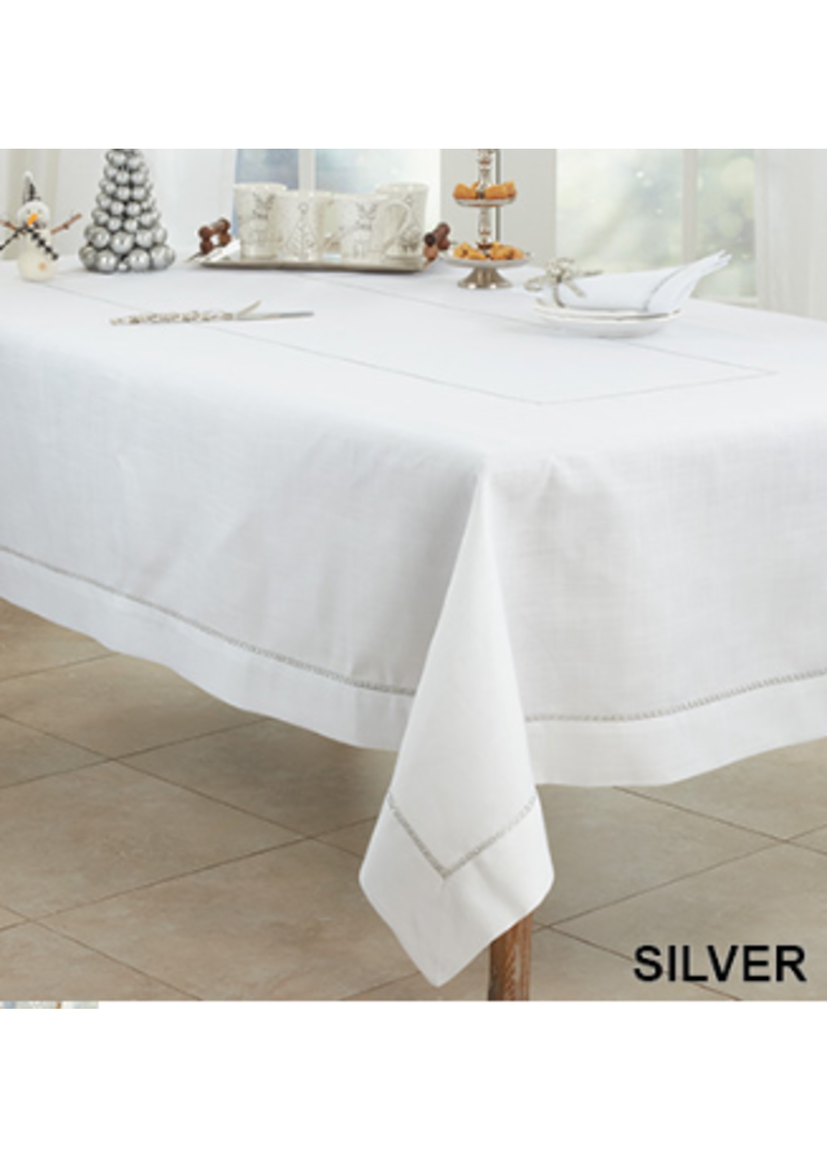 Saro Saro Silver Embroidered Border Tablecloth 70x70