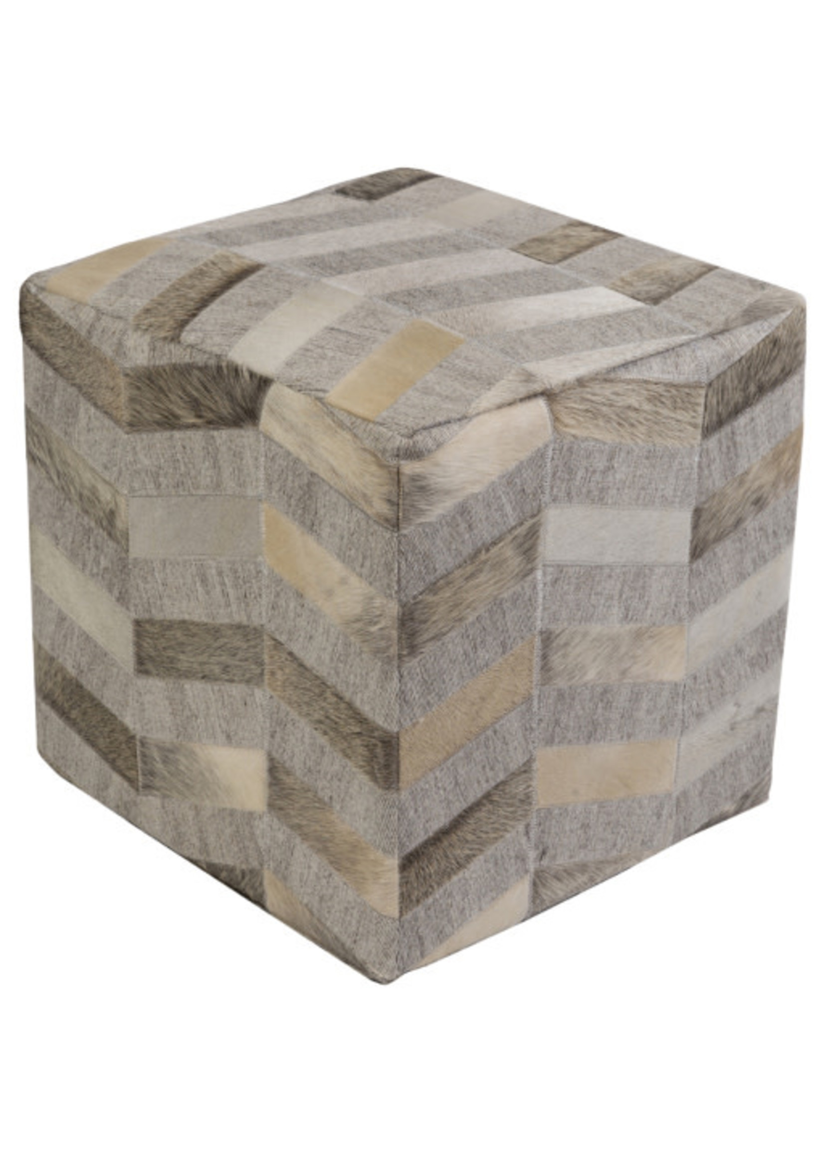 Surya Surya Medora Stool, Gray, Hide and Fabric