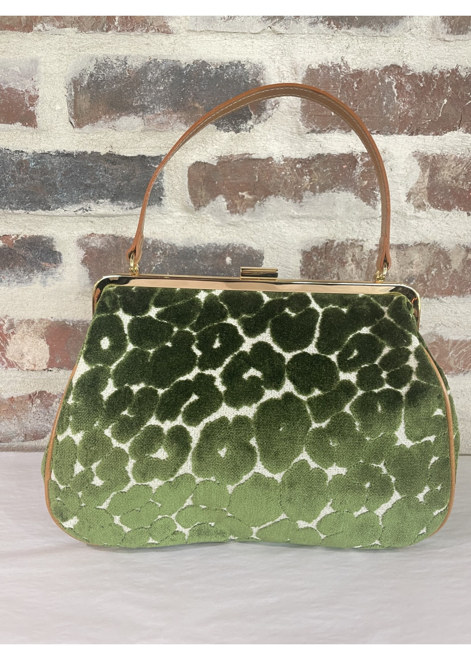 Glenda Gies Glenda Gies Gigi Bag, Emerald Green Cheetah Spots on Ivory