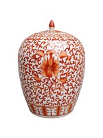 Legend of Asia Coral Red Twisted Lotus Ginger Jar