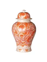 Legend of Asia Orange Temple Jar with Dragon and Floral Motif