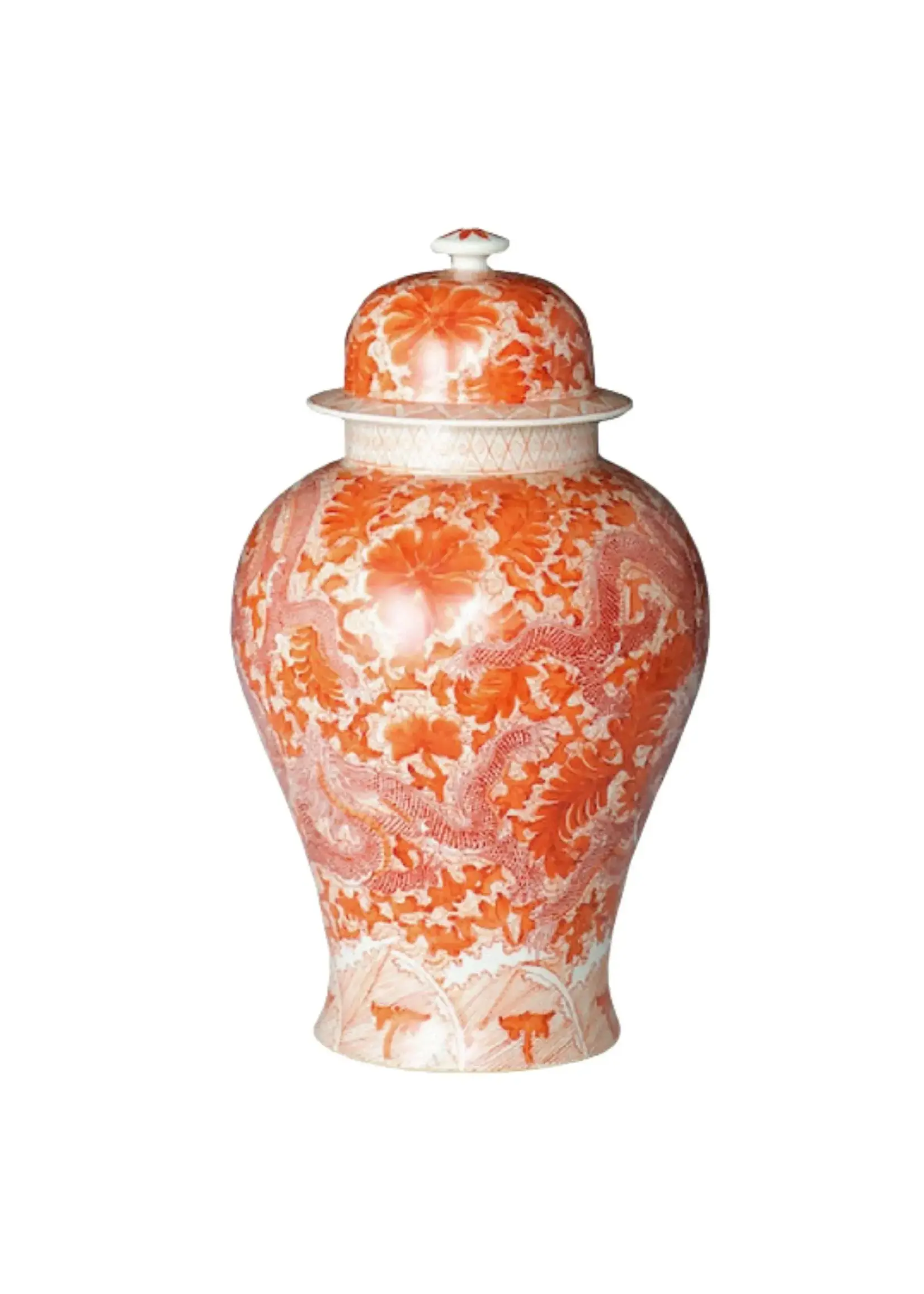 Legend of Asia Orange Temple Jar with Dragon and Floral Motif