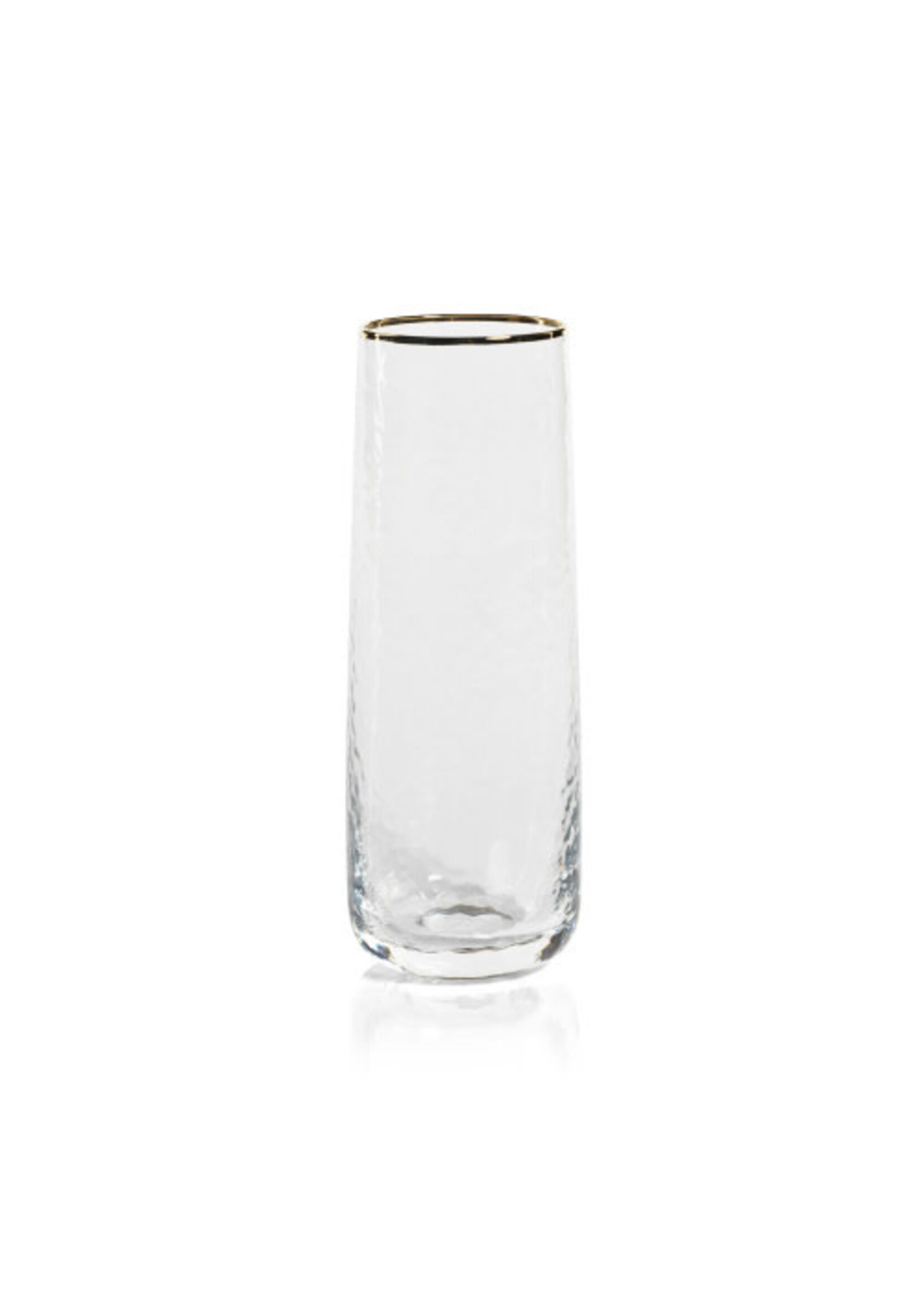 Zodax Zodax Negroni Hammered Glass Champagne Flutes with Gold Rim