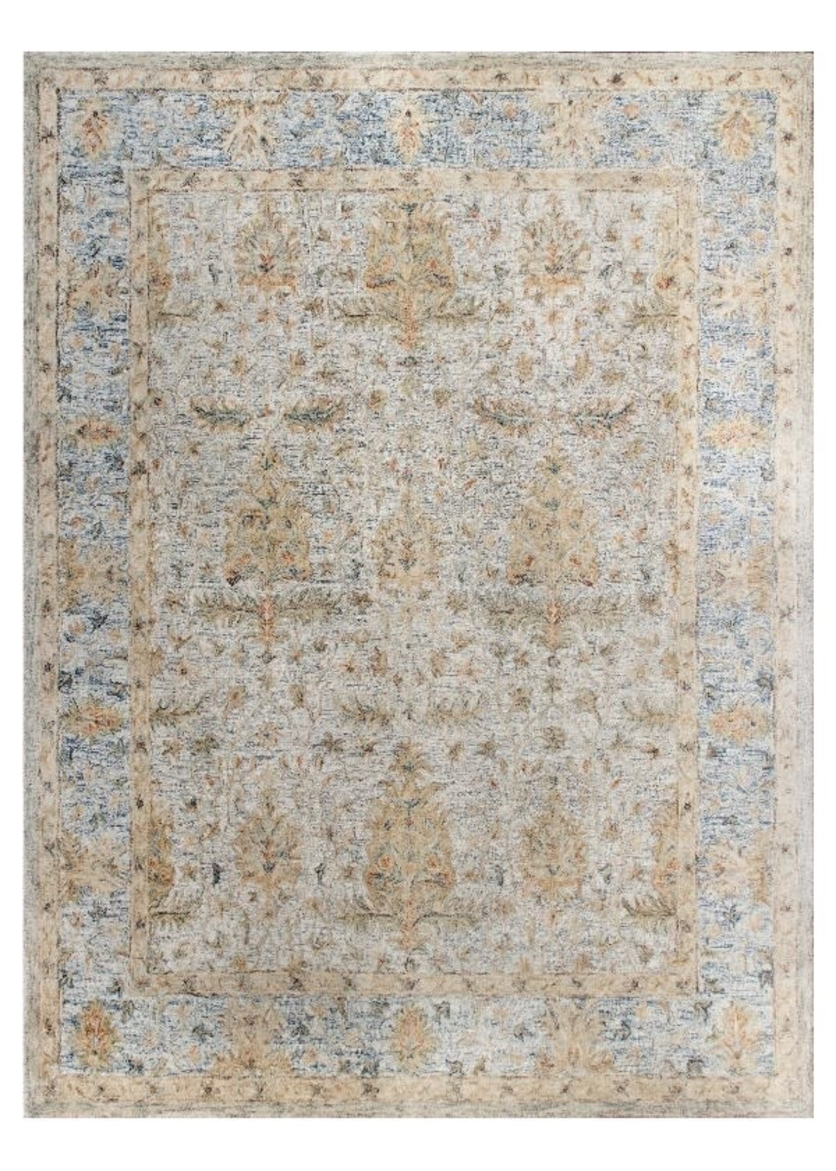 LR Home LR Vintage Ivory/ Blue Wool Rug, 5'x7'9"