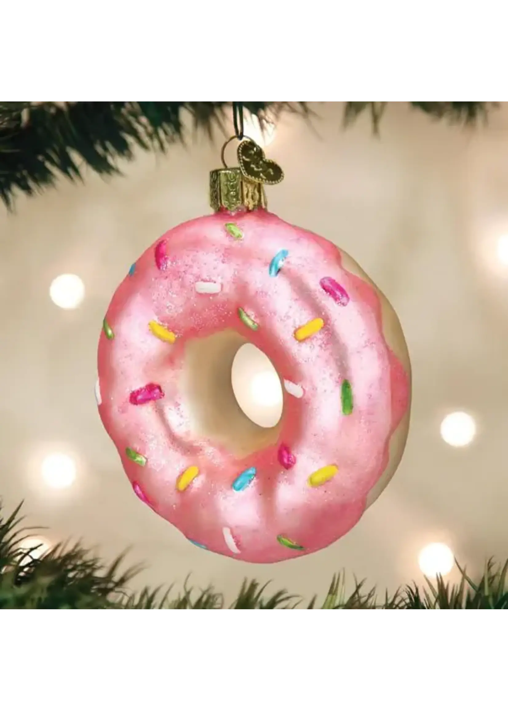 Old World Christmas Old World Pink Sprinkle Donut Glass Ornament