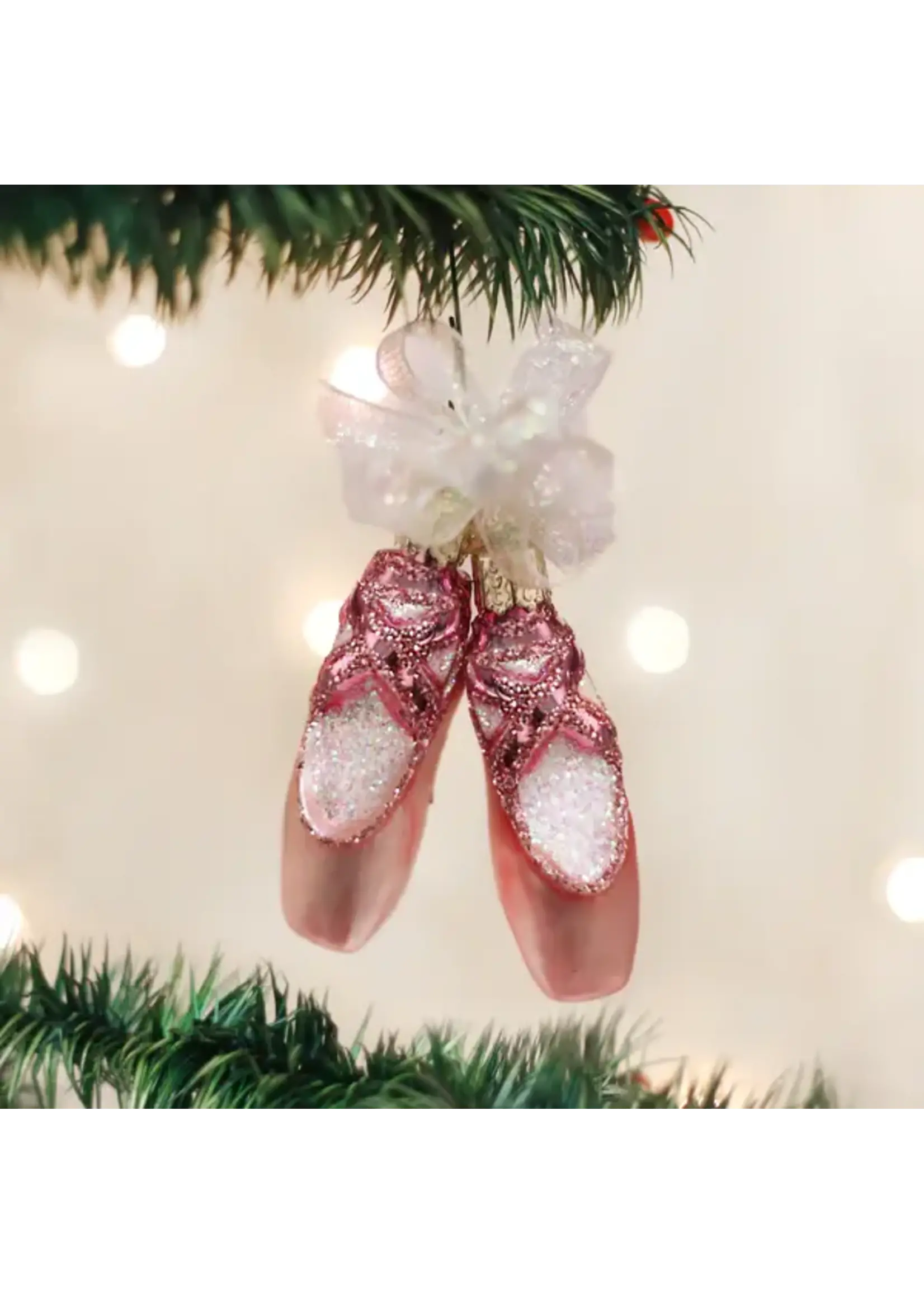 Old World Christmas Old World Pair of Ballet Slippers Glass Ornament