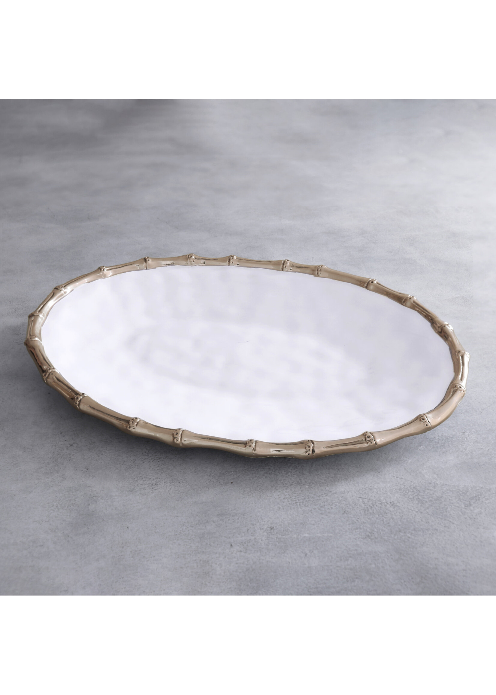 Beatriz Ball Thanni Bamboo Large Oval Platter, White and Gold