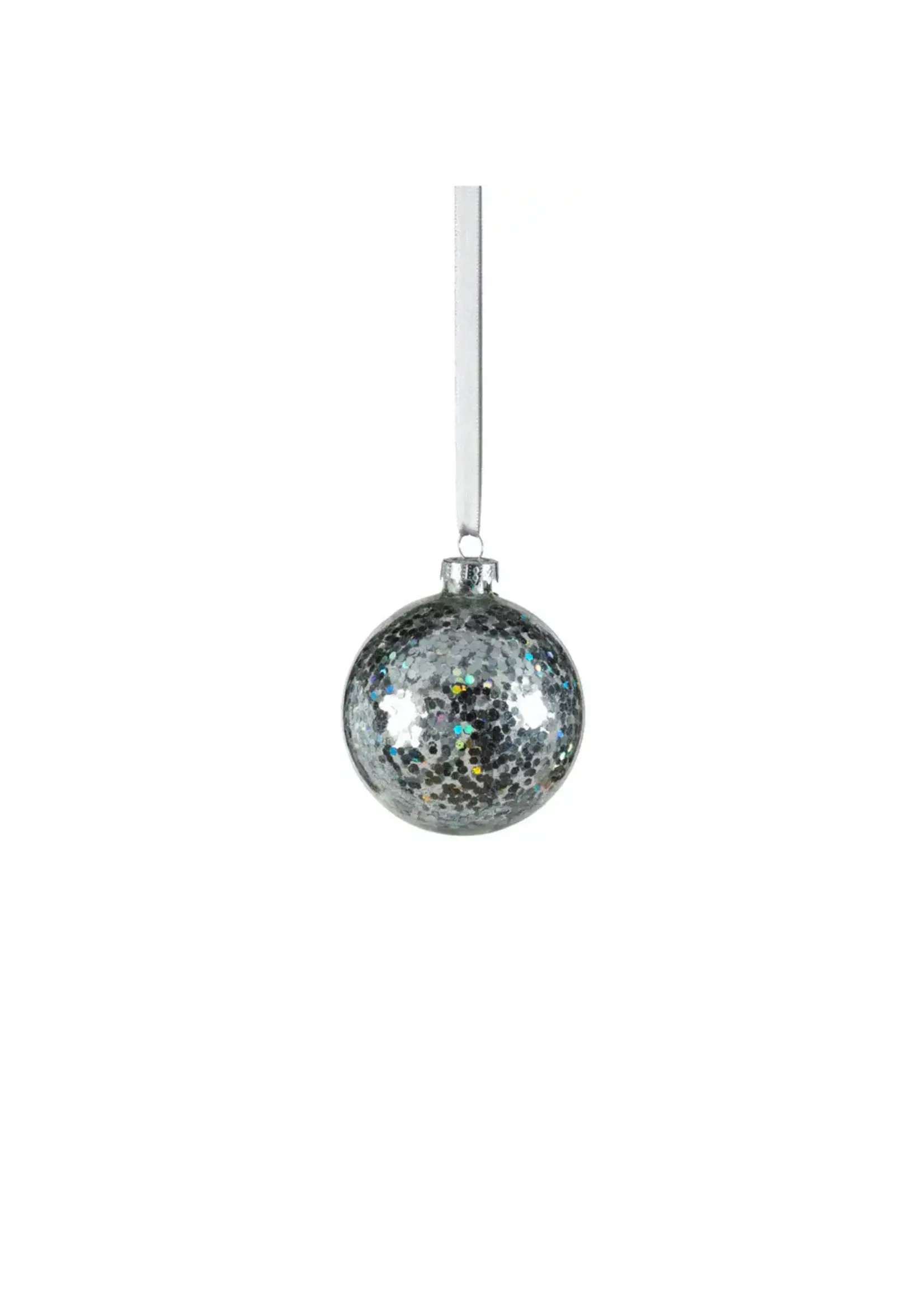 Zodax Confetti Glass Ball Ornament, Silver, 3.25"