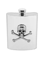 English Pewter Company Skull and Crossbones Stainless Steel Hip Flask