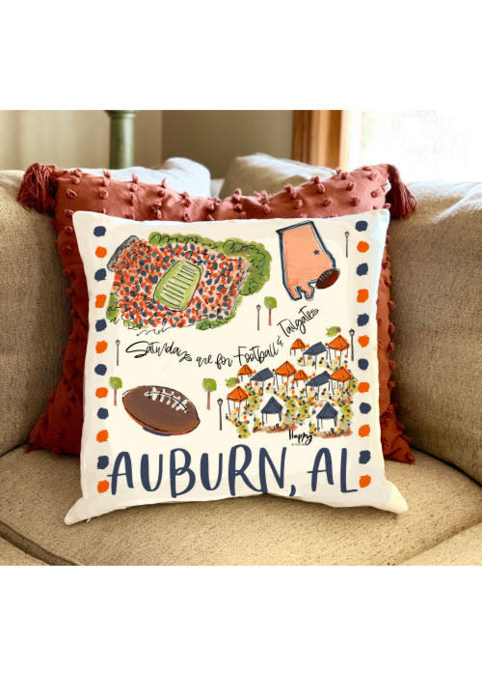 Happy by Rachel Auburn, College Town Pillow