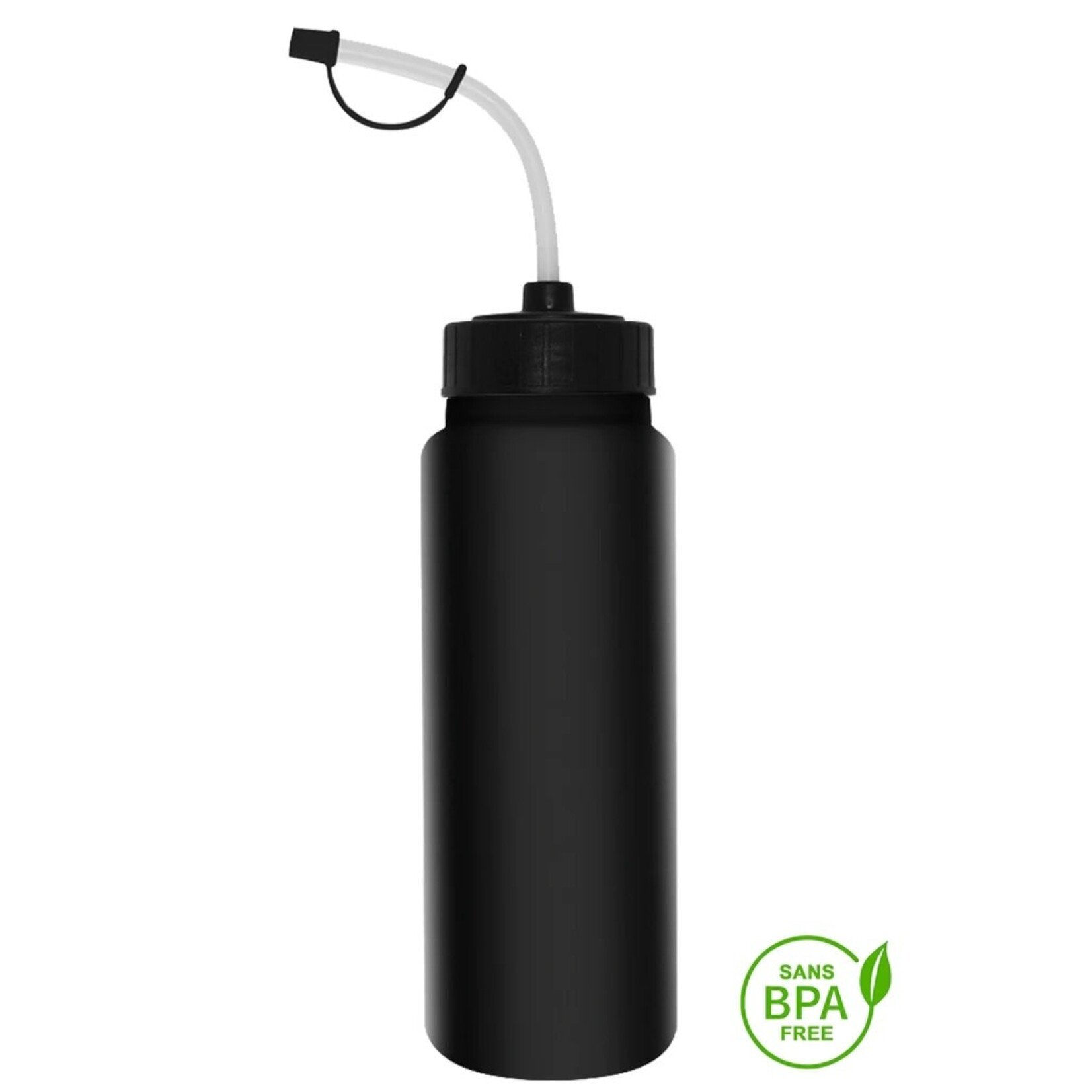 1000ml Tallboy Black Water Bottle With Flexible Noodle Straw Top