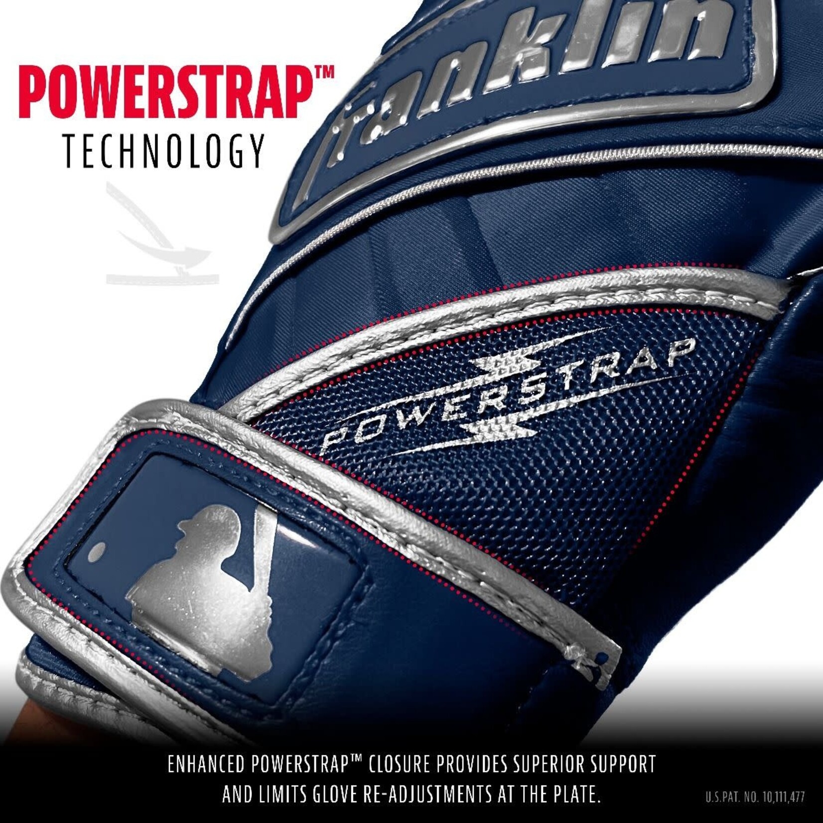 Franklin FRANKLIN POWERSTRAP : CHROME SERIES - ADULT NAVY BATTING GLOVES