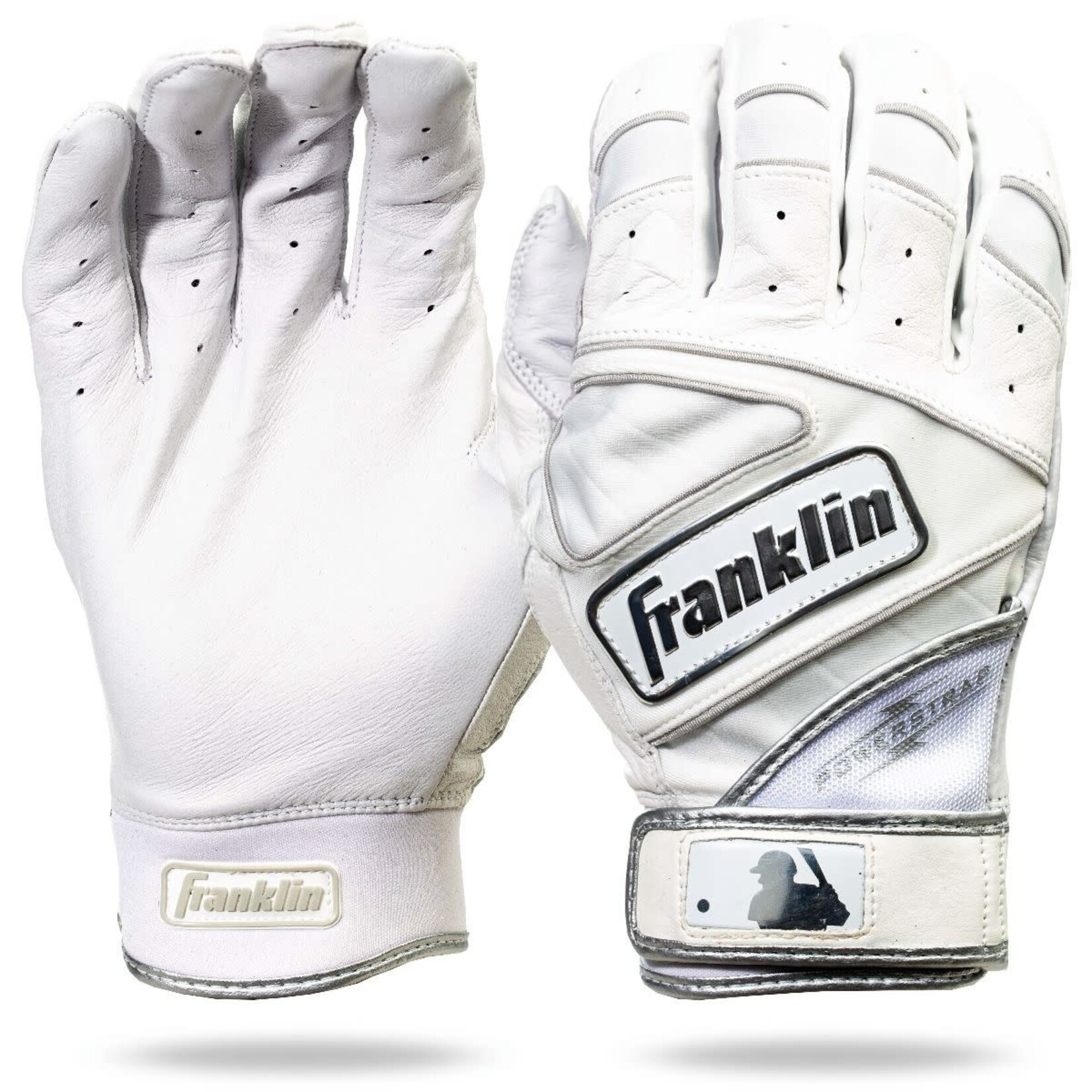 Franklin FRANKLIN POWERSTRAP : CHROME SERIES - ADULT WHITE BATTING GLOVES