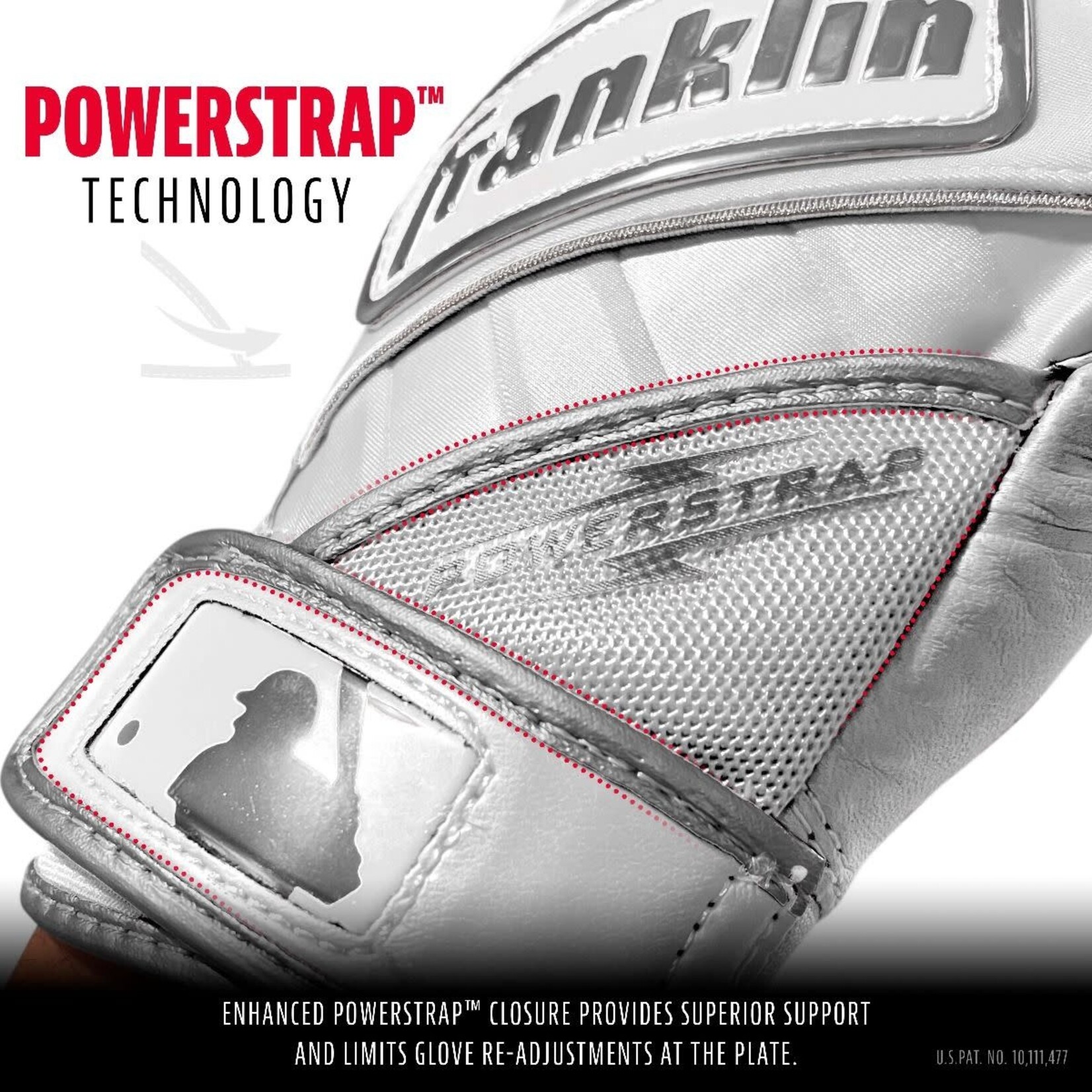 Franklin FRANKLIN POWERSTRAP : CHROME SERIES - ADULT WHITE BATTING GLOVES