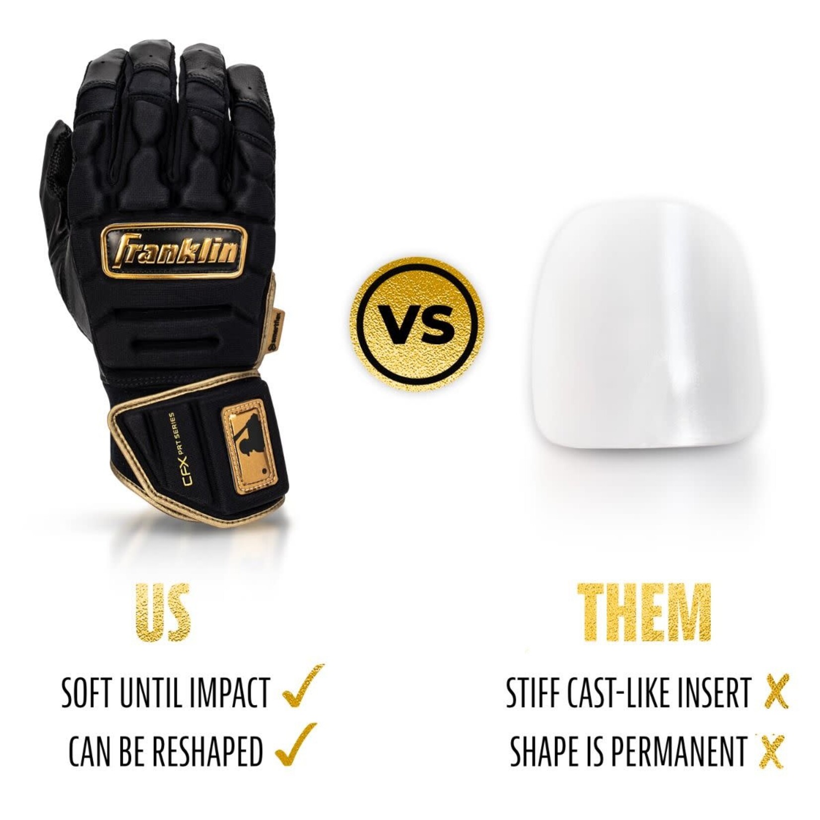 Franklin FRANKLIN MLB® CFX® PRT BLACK/GOLD BATTING GLOVES