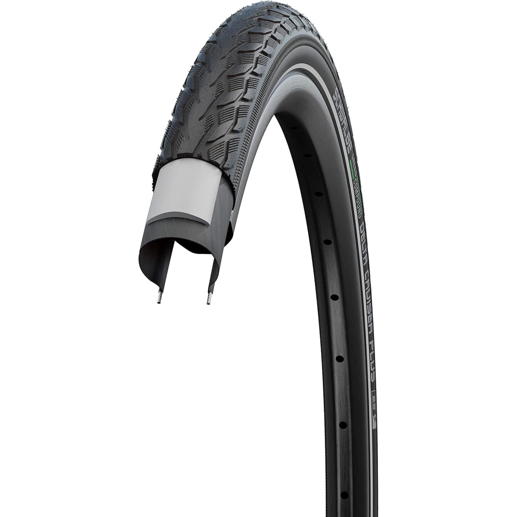 Schwalbe Schwalbe, Delta Cruiser Plus, Hybrid Tire, 700x32C, Wire, Clincher, GreenCompound, PunctureGuard, 50TPI, Black