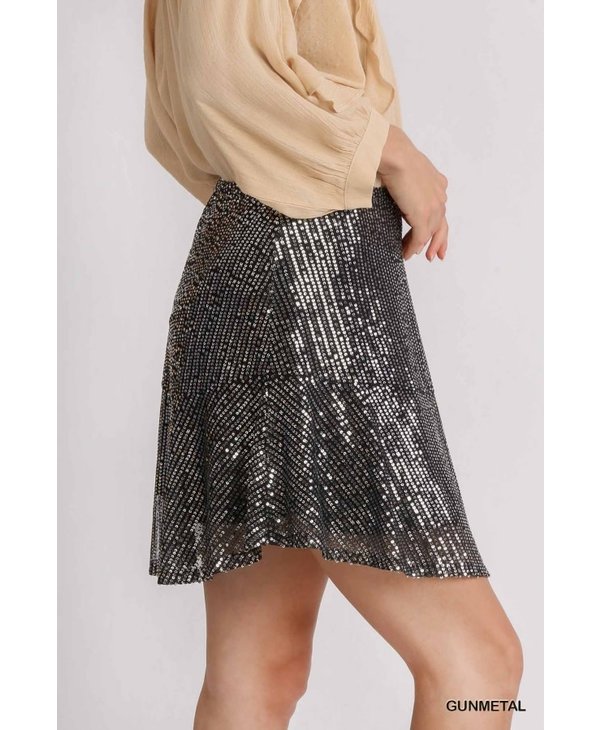Sequin Elastic Waistband Skirt with Lining