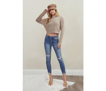 Mid Rise Exposed Button Ankle Skinny