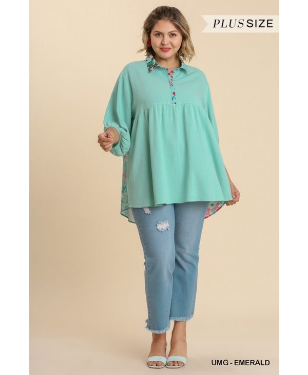 Linen Blend Button Down Top - Pique 