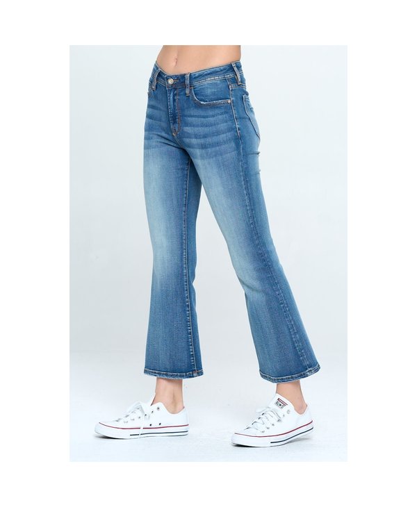 Dark Wash Mid Rise Cropped Flare Jeans