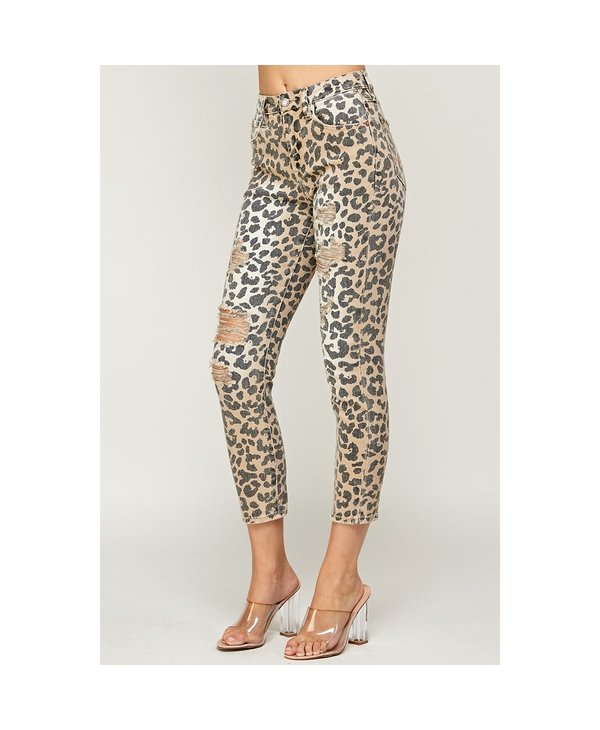 Leopard High Rise Distressed Girlfriend Jeans