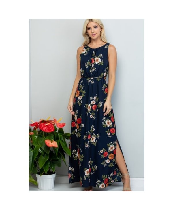 Floral Print Maxi Dress with Split Sides
