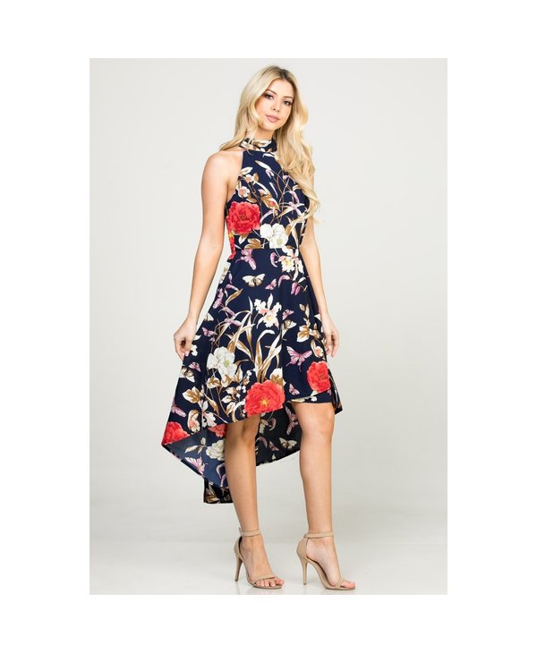 Hi-Low Floral Halter Dress