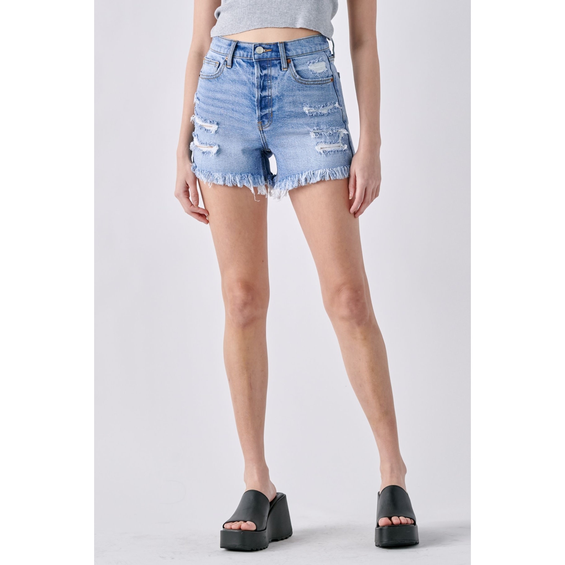 Distressed Denim Shorts - Pique Boutique