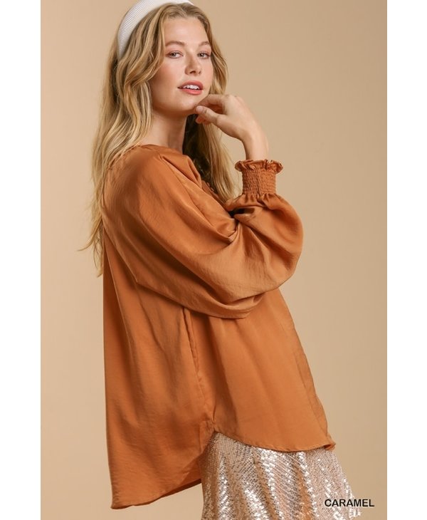 Washed Satin  Puff Sleeve Top