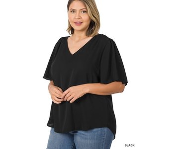 Plus V-Neck Waterfall Sleeve Top