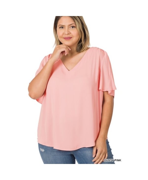Plus V-Neck Waterfall Sleeve Top