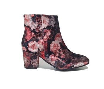 Red Flower Print Ankle Boot