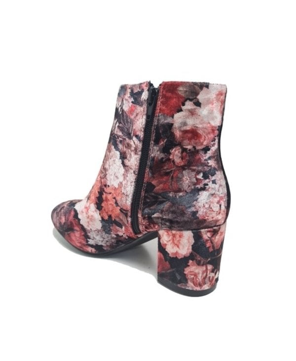 Red Flower Print Ankle Boot