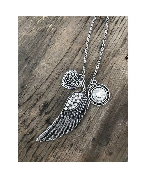 Feather Rhinestone Bullet Necklace