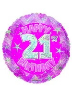 18” Birthday Sparkles 21 Pink HOLOGRAPHIC BALLOON