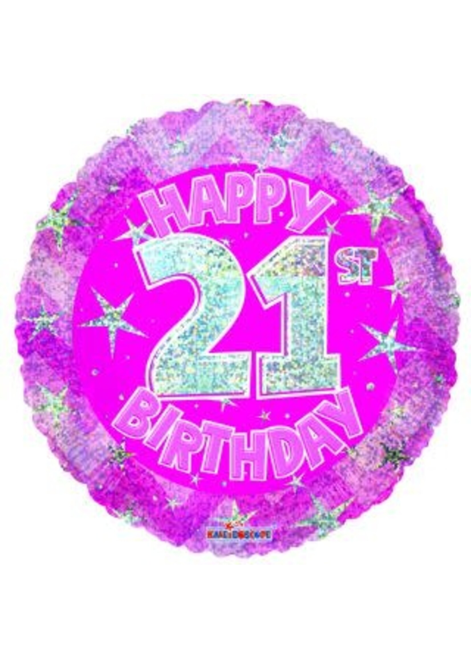 18” Birthday Sparkles 21 Pink HOLOGRAPHIC BALLOON
