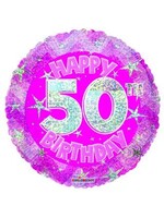18” Birthday Sparkles 50 Pink HOLOGRAPHIC BALLOONS