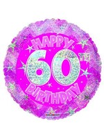 18” Birthday Sparkles 60 Pink HOLOGRAPHIC BALLOON
