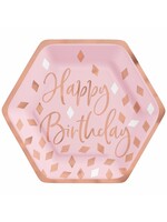 Blush Birthday 7Inch Hexagon Plate Metallic 8Ct